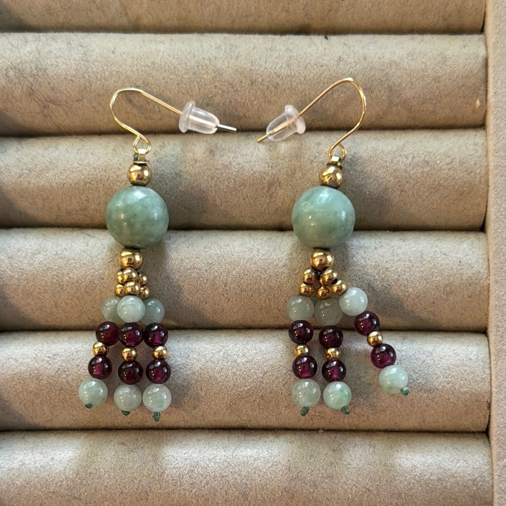 Green Jade & Amethyst Chandelier Earrings